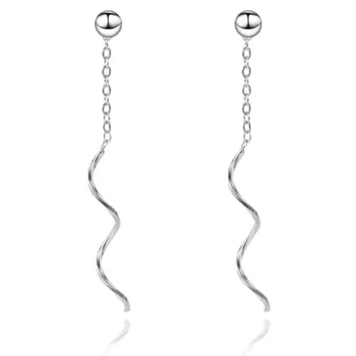 Produktbild: Damen Stäbchen Durchzieher Ohrringe, 925 Quasten EinfäDler Kette Ohrringe Hängend,Stäbchen Durchzieher Ohrringe Lang Silber,Hypoallergene Schmuck Ohrringe (Runde Kugeln-Silber)