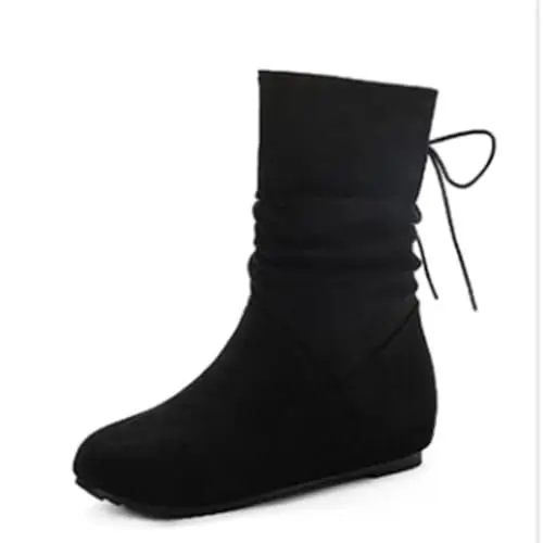 Produktbild: Damen Stiefel Flach Wildlederstiefel Kurze Stiefel Retro Elegant mit Reißverschluss Bequem Langlebig Weich Mid-Calf Stiefel Frauen für Büro Dating Reisen gr 35 Schwarz