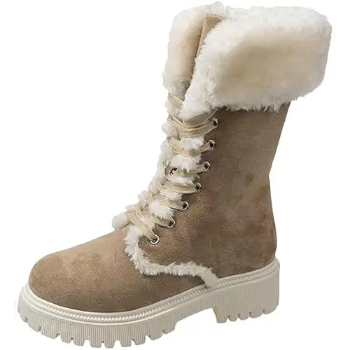 Produktbild: Damen Stiefel Winter Wasserdicht Schnee Stiefel Klassische Schneestiefel Fellgefütterte Warme Schuhe Chelsea Boots Kuschelig Stiefeletten Schneeschuhe Winter Winterstiefeletten Freizeitschuhe