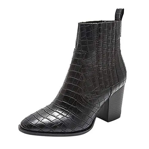 Produktbild: Damen Stiefeletten Ankle Boots Quadratisch geschälte Spitze Slip-On High Heels Mode Große Größe Kurze Stiefel (39 EU,Schwarz)