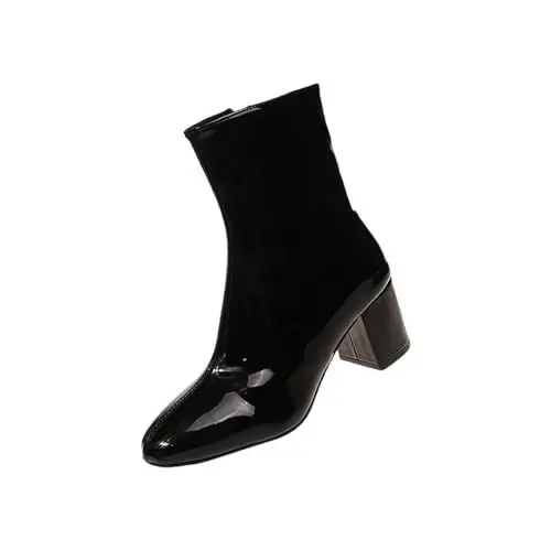 Produktbild: Damen Stiefeletten Mit Absatz Stiefel Flach Damen Side Zipper Boots For Women Ankle Boots Short Boots Single Shoes For Ladies Casual Shoes Gummistiefel 42 Damen Winterstiefel Mädchen 38 (Black, 42)