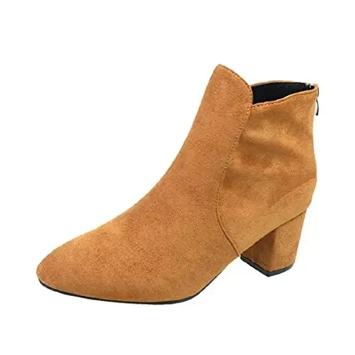 Produktbild: Damen Stiefeletten Mit Cut Out Und Blockabsatz Modische Herbst Und Winter Stiefeletten Für Damen Klobiger Absatz Mittelhoher Absatz Spitzer Fester Wildleder Seitenreißverschluss Bequem Und Lässig