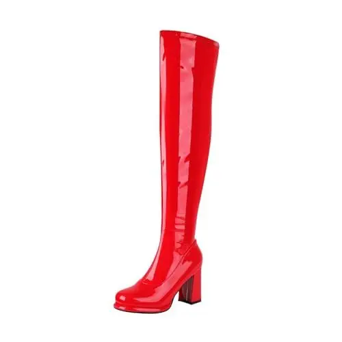 Produktbild: Damen Stiefeletten mit Blockabsatz, und Wintermode, einfarbig, einfach, bequem, Dicker, Reißverschluss hinten, runde Zehenpartie, quadratischer Absatz Gummistiefel -Damen Plateau Stiefel (Red, 41)