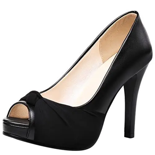 Produktbild: Damen Stiletto Pumps, Höhe Ferse Pumpe Peep Toe Ohne Verschluss Abendschuhe mit Plateau Bogen Elegant Qgpmjo Schwarz Gr 38 EU