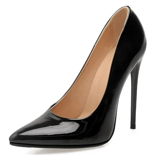 Produktbild: Damen Stiletto Pumps Höhe Ferse Schuhe Pointed Toe Ohne Verschluss Simple Abendschuhe, S75579Hg Schwarz Gr 48 EU/50Cn