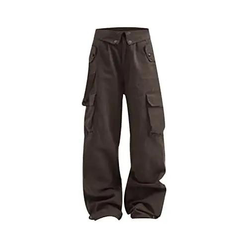 Produktbild: Damen Stoffhose Schwarz Elegant Hose Damen Damen American Street Breasted Multi Pocket Clamshell Waist Head Design Straight Casual Overalls Nadelstreifen Hose Damen Schwarz Hose Damen (Brown, XXL)