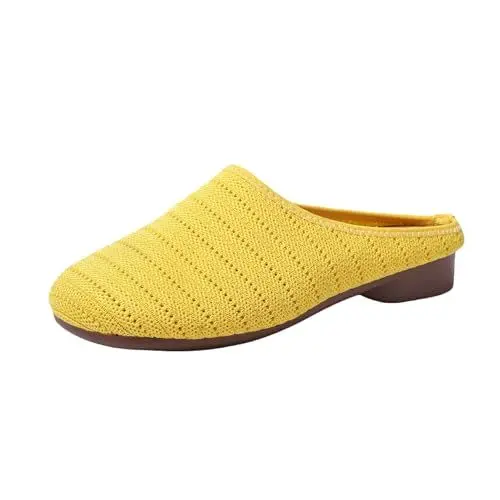 Produktbild: Damen Strick Slippers Sandalen Geschlossene Zehen Netzausschnitte Atmungsaktive Sommerschuhe (Yellow, 38)