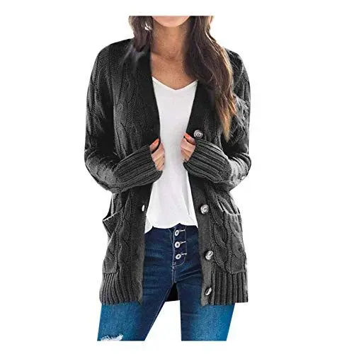 Produktbild: Damen Strickjacke Trachtenjacken & -Strickjacken Vorne Damenpulli Pulli Taschen Boho Mantel mit offenen Ärmeln Jacke und Jacke Patchwork-Jacke für Softshellmantel Ausgefallene Jacken (Black, XL)