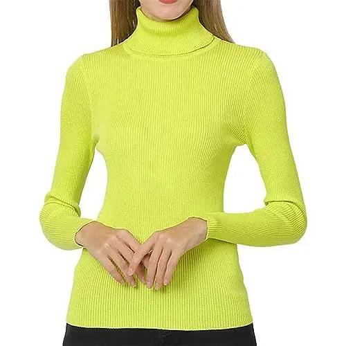 Produktbild: Damen Strickpullover Gerippter Rollkragenpullover Feinstrick Elegant Langarm Strickpulli Stretch Warmer Winter Rolli Leichter Langarm-Rollkragenpullover für Damen Damen Sexy Kleidung