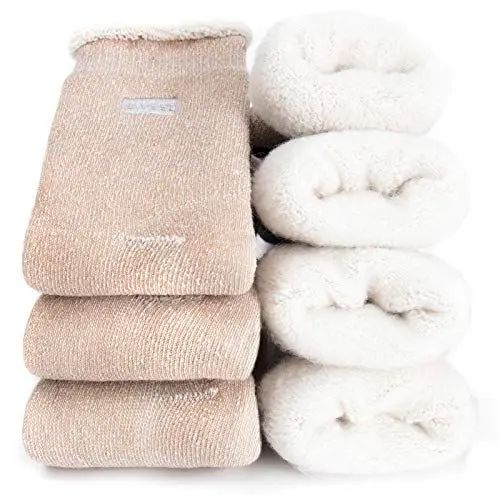 Produktbild: Damen Super Dicke Wollsocken Wintersocken,Warme Weich Dicke Kuschelsocken Damensocken Thermosocken Funktionssocken(3Paar),Damen 36-40,Khaki