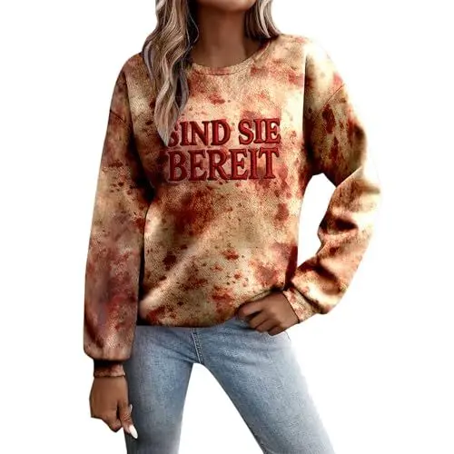 Produktbild: Damen Sweatshirt Kostüm Halloween Gruselig Langarmshirt Pullover Herren Kapuzenpullover Hoodie Decke Horror Halloween-Kostüm Shirt Sweatjacke Kostüm Costume Kostüme Mit Kapuze Tops Für Kürbis,L