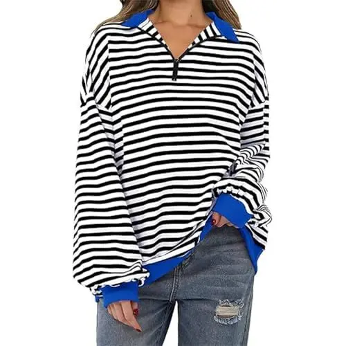 Produktbild: Damen Sweatshirt Langarm Senioren Pullover Damen Damen Langarmshirts mit Viertelreißverschluss, Pullover mit überschnittenen Schultern, Sweatshirts, Dünner Strickpullover Damen Sweatpullover (A, XXL)