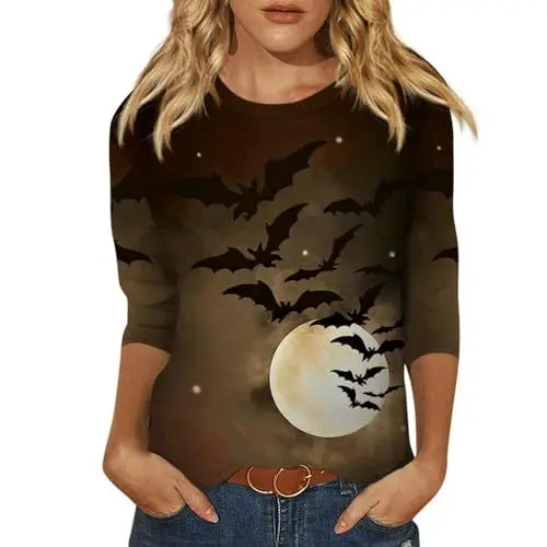 Produktbild: Damen T-Shirt mit V-Ausschnitt, lässig, Bedruckt, Kurze Ärmel, lockere Bluse Pullover Damen Dreiviertelarm (Black-D, S)