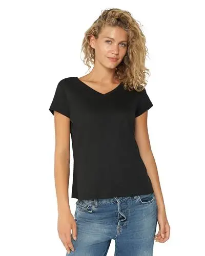 Produktbild: Damen T-Shirts Crew or V-Neck 1 Pack (V-Ausschnitt - Schwarz, M)