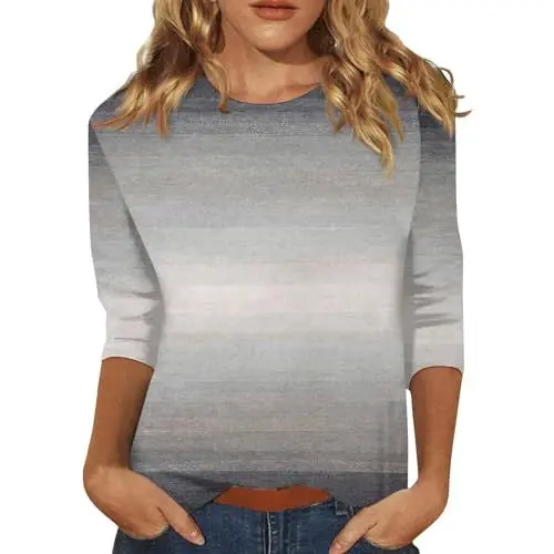 Produktbild: Damen T-Shirts Sommer 3/4 Arm Damenblusen 3/4 Arm Shirt Bluse Damne Elegant Weiße Tshirts Damen Sprüche T-Shirts Damen Tops für Teenager Mädchen Freizeitoberteile für Kinder Elfenbein L