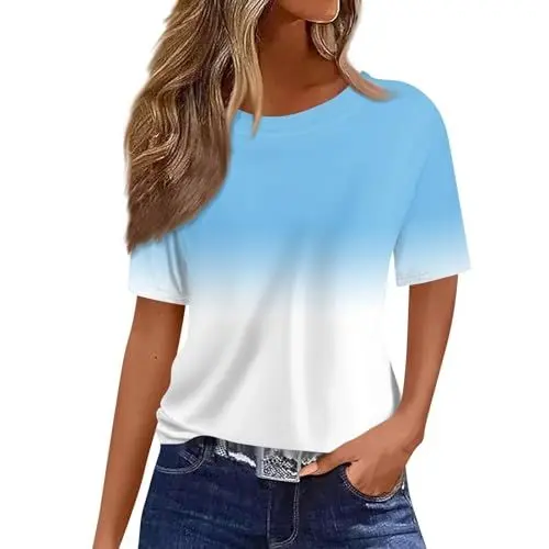 Produktbild: Damen T Shirt Baumwolle Weißes T-Shirt Locker Tshirts Schwarze Shirts Weiß T-Shirts Damenbekleidung Türkis XL