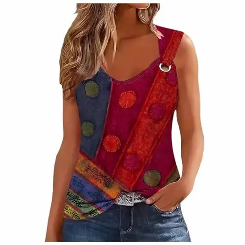 Produktbild: Generisch Damen Tank Top Druck Mode Motiv Ärmellos T-Shirt Weste Sommer Trägershirt V-Ausschnitt Drucken Shirt Oberteil Bohemian Casual T-Shirt Tops