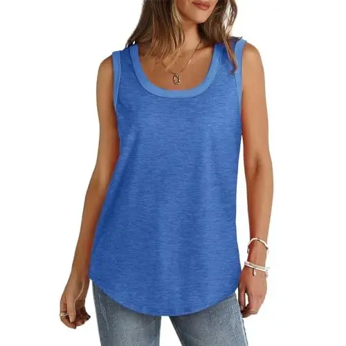 Produktbild: Damen Tank Top Sommer Ärmellose Oberteile Tops Für Damen Locker Ärmelloses Trägertop Für Damen Tunika Ohne Ärmel Strandtop Damen Sommer Trägertop Damen Sommer Tanktops Frauen Locker Blau XXL
