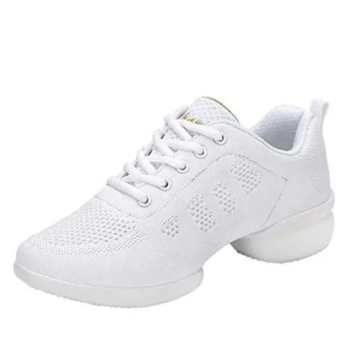 Produktbild: Damen Tanzschuhe Jazz Tanzsneaker Leicht Atmungsaktiv Sportschuhe Tanzen Fitness Yoga Weiß 40