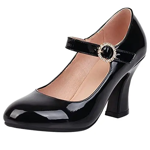Produktbild: Damen Tanzschuhe, Mary Jane Louis- XV Absatz Elegant Abendschuhe Höhe Ferse Runde Zehen Schwarz Gr 34 EU