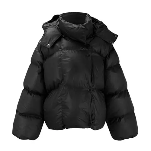 Produktbild: Damen Teddy Dicke Wasserdichter Winterjacke Kurzer Damen-Wintermantel, Winddicht, mit Kapuze, Reißverschluss, Kurze Daunen-Oberbekleidung, übergroße, Damen Wasserdicht Ledermantel Teenager (Black, M)