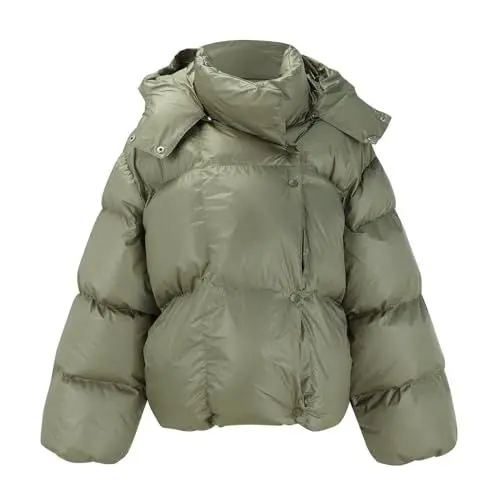 Produktbild: Damen Teddy Dicke Wasserdichter Winterjacke Kurzer Damen-Wintermantel, Winddicht, mit Kapuze, Reißverschluss, Kurze Daunen-Oberbekleidung, übergroße, Damen Wasserdicht Ledermantel Teenager (Green, M)