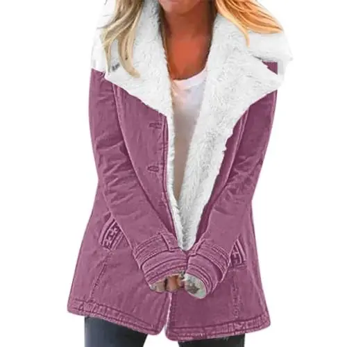 Produktbild: Damen Teddy Jacke kurze Kunstfelljacke Flauschige Teddy Jacken Winterjacke Warm Gefüttert Fleecejacke Reißverschlüsse Sweatjacke Kurzmantel Übergangsjacke Mit Taschen (Purple, XXXXL)