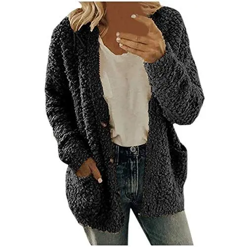 Produktbild: Damen Teddy Jacke kurze Kunstfelljacke Mode Warm Hoodie Pullover mit Teddyfutter Warm Gefüttert Fleecejacke ReißVerschluss Fellmantel PlüSchjacke Damen Outdoor Kapuzenjacke (Black, XXL)