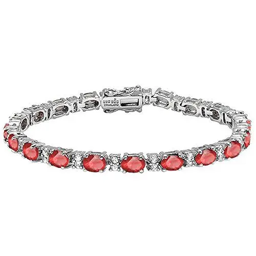 Produktbild: Damen Tennis-Armband Sterling-Silber 925 6 x 4 mm oval Rubin & runder weißer Topas