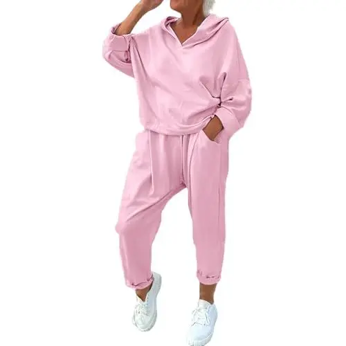 Produktbild: Damen Trainingsanzüge Warm Baumwolle Hausanzug Streatwear Sportlich Lässiger Set Jogginganzug Jogger Einfarbig Baumwoll Sportset Fitnessanzug Sweatjacke und Sweatpants Suit Zweiteiler