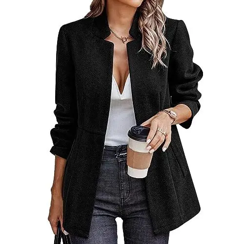 Produktbild: Damen Trenchcoat Mantel Mit Stehkragen Cardigan Jacquard Elegant Übergangsmantel Slim Fit Jacken (XL)