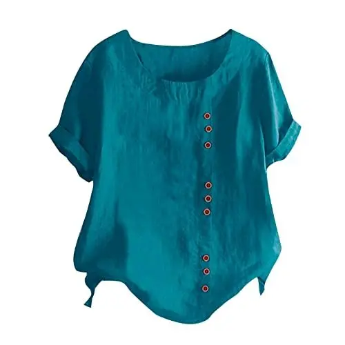 Produktbild: Damen Tshirt Angebote Baumwoll Knitter Bluse Tshirt Damen Halbarm Edel Rotes T-Shirt Für Damen Top Fuer Mollige Frauen Weites Langes Oberteil Hawaii Bluse Damen Kurzarm Mein Bestellung Sale