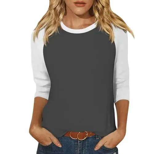 Produktbild: SCBFDI Elegante Oberteile Damen 3/4 Arm Shirt Damenblusen Elegant Bluse Grau Sommer Schwarz Leinen Gestreift Weiß Damenpullover 2XL