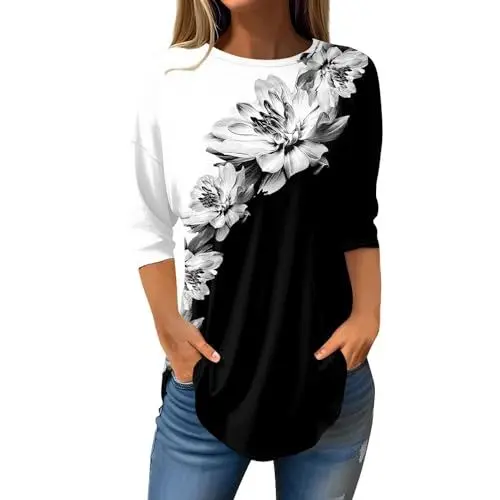 Produktbild: Cocila Damen Tshirt Sale Angebote Trachtenbluse Kariert Damen Pretty Woman T Shirt Oberteil Schwarz Elegant Shirt Silvester Damen Top Eckiger Ausschnitt Damen Sale Angebote Damenmode Sale