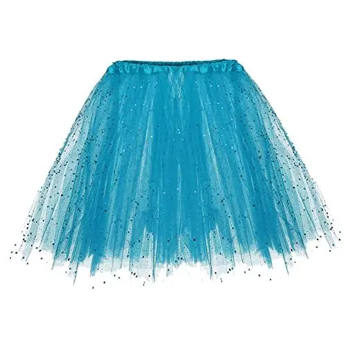 Produktbild: Damen Tüllrock 50er Rockabilly Retro Ballet Tanzrock Kurz Tutu Petticoat Unterrock Elastisch Tanzkleid Ballkleid Karneval Kostüm Cosplay Tütü Rock (Blue, One Size)
