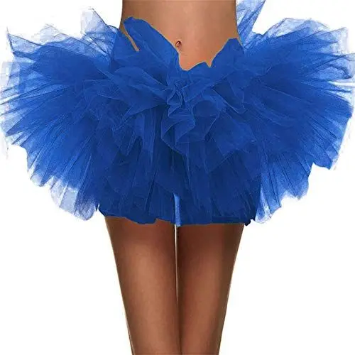 Produktbild: Damen Tütü Rock Minirock 5 Lagen Petticoat Tanzkleid Schwarzer Tüllrock für Karneval Kostüme Tanzen (Navy-b, One Size)