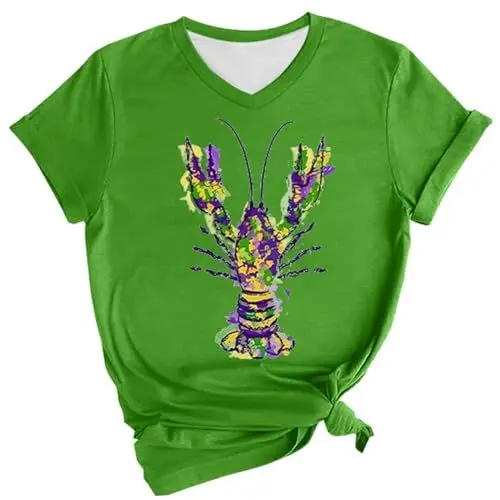 Produktbild: Damen Tunikabluse mit Plissierung Und Blumenmuster Unterzieher Damen-Karnevalskrebs-Druck-V-Ausschnitt-Shirt Damen-Pullover-T-Shirt (Camouflage L)