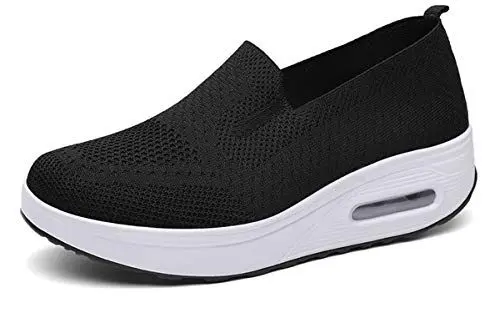 Produktbild: Sisttke Sneakers Damen Slip On Walkingschuhe Leichte Atmungsaktiv Freizeitschuhe Outdoor, Schwarz, 38 EU