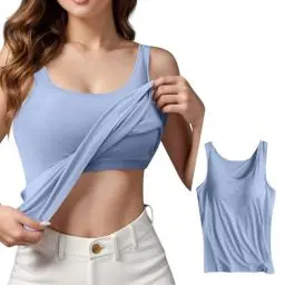 Produktbild: Damen Unterhemd BH-Hemd Basic U-Ausschnitt Eingebauter BH Bügelloser Gepolstert Verstellbare Tank Tops mit Integriertem Bh Ohne Bügel Einfarbig Bequeme Hemd Fitting Yoga BH(#B Hellblau,3XL)