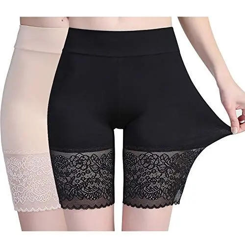 Produktbild: Damen Unterhose - Lange Frauen Panties Unter Rock Kurz Hose Anti Chafing Shorts Sicherheit Panty Hohe Taille Lace Leggings Kurze Tight mit Anti-Rutsch Spitzenrand