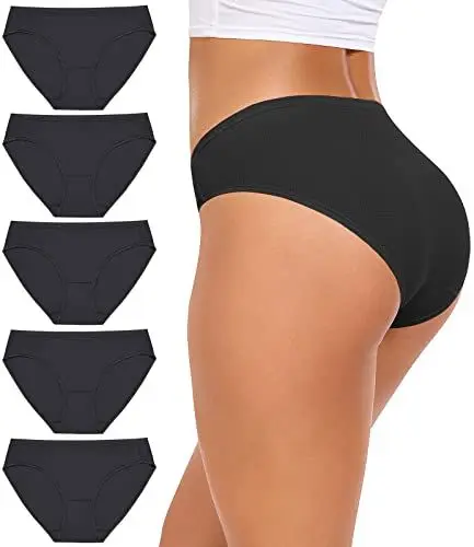 Produktbild: RHYFF Unterhose Damen Mesh Bikini Unterwäsche Atmungsaktive Bleiben Frische Damen Höschen Stretch Weiche Hipster Slips 5er Pack Mehrpack（R7002-Black-M）