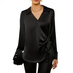 Produktbild: Damen V-Ausschnitt Langarm Satin Bluse Bluse lässig OL Büro Shirt CL2190-4 2XL