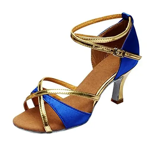 Produktbild: Damen Hoher Absatz Tanzschuhe, Latino Schuhe Latein weiche Bequeme Mode Tanzschuh Professionelle Tanzschuhe Ballsaal Party Schuhe Salsa Tanzübung Performance #05_Blau,37