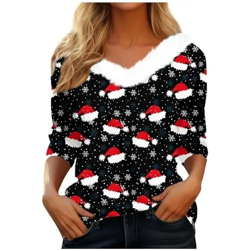 Produktbild: Damen Weihnachten Sweatshirt Sweatkleid Damen Warm Winterpullover Mit Komisch Gedruckt Weihnachtsshirt Damen Sanft Xmas Outfit schwarz L 2024