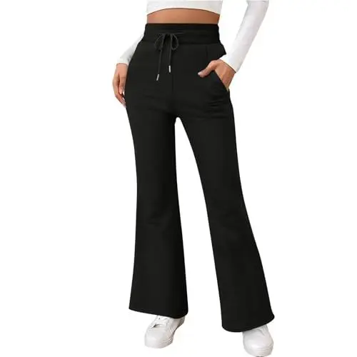 Produktbild: Damen Weite Schlaghose,Ökologische Baumwolle in Standardgrößen Damen Sporthose Flared Hose Hohe Taille Crop Top Weitem Bein Hose Mode Jogginghose Loose Fit 2025 Sommer Schlaghose