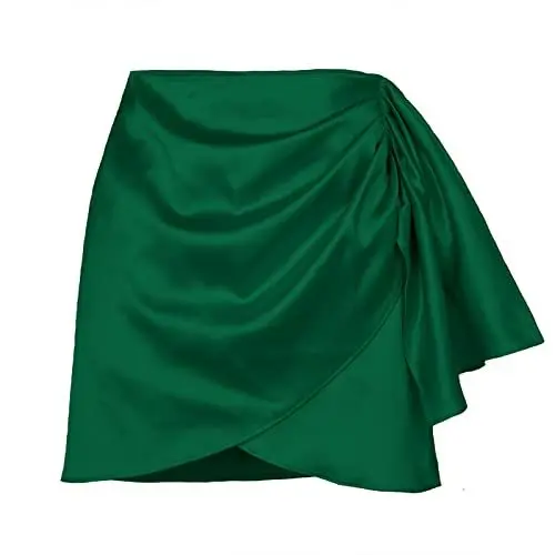 Produktbild: Damen Wickelrock Minirock Satin Zurück Reißverschluss Wrap Mini Skater Rock (XL)