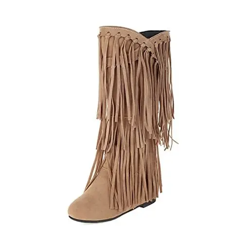 Produktbild: Damen WinterStiefel Gothic Boots Damen Boots Winterstiefel mit dickem Absatz und Fransen in Übergröße für Damen in Booster, mittellange Stiefel Stiefel Stiefel Damen Bunt Wasserdicht Stiefel (A, 43)