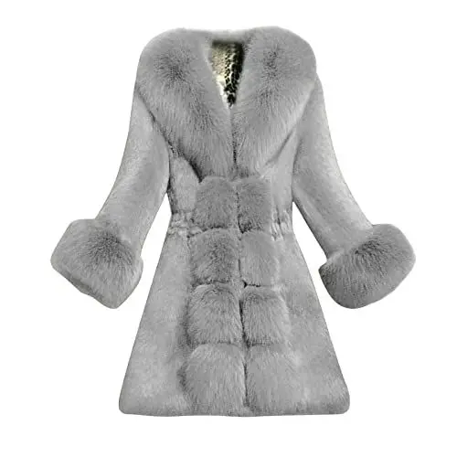 Produktbild: Damen Winter Softshell Jacke Imitat Pelz Mantel Elegante Starke Oberbekleidung Kunstpelz Coat S-5XL (Grey, XXL)