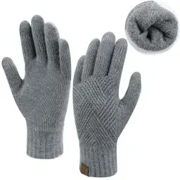 Produktbild: Damen Winter Warm Touchscreen Handschuhe Thermo Gestrickte Winterhandschuhe Doppellagige Strickhandschuhe mit Fleece Gefütterte Frauen Geschenk, Dunkelgrau