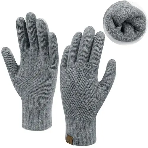 Produktbild: Damen Winter Warm Touchscreen Handschuhe Thermo Gestrickte Winterhandschuhe Doppellagige Strickhandschuhe mit Fleece Gefütterte Frauen Geschenk, Dunkelgrau